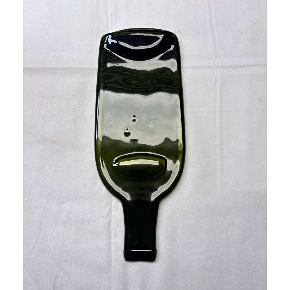 Green Glass Bottle-Shaped Large Spoon Rest Cracker Cheese Tray 12.5 x 7.5" O529